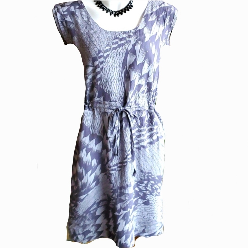 Banana Republic Heritage Blue Gray Floral Silk Cotton Blend Dress Pockets Small